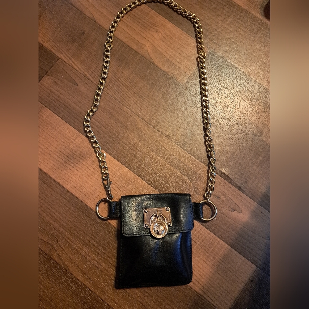 Vintage Michael Kors Black Leather Chain Crossbody Bag / Phone Case